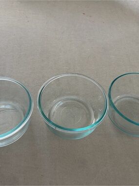 Pyrex Clear Glass Prep Bowls with Aqua Tint set of 3